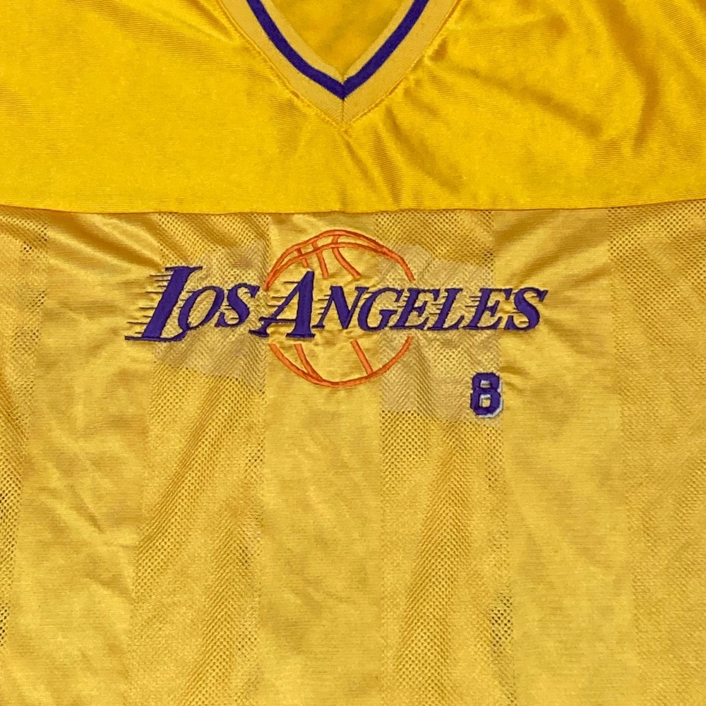 Vintage Los Angeles Basketball Jersey Yellow Purple Mesh V-Neck Shirt Number 8 - Picture 2 of 5